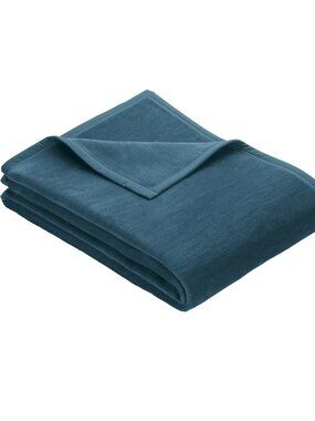 NWT IBENA Cotton Blend UNI DECKE PORTO Blue Blanket - GERMANY-  59" x 79"